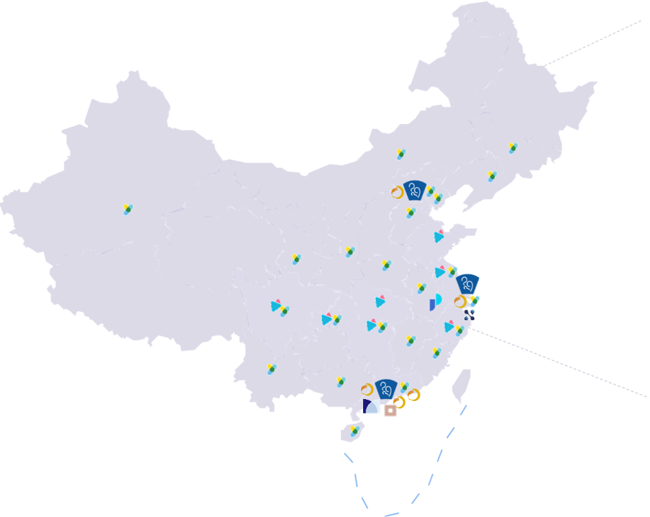 Map of Greater China showing New Frontier Group's hospitals, clinics, and centers across the country